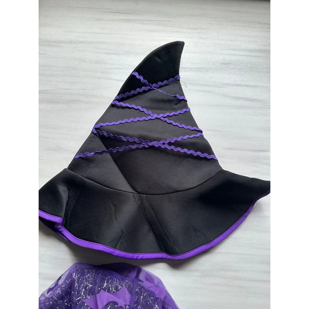 Witch Light Up Costume Dress w/Hat Halloween Bats Purple Black‎ Kids Girls 8-10